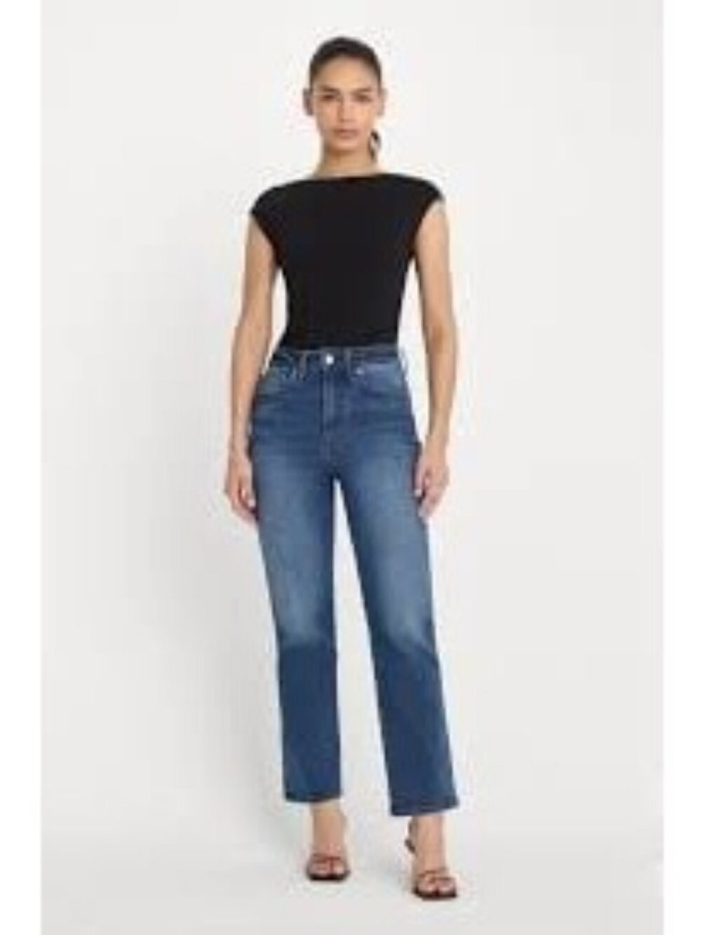 Good American Jeans Blue High Rise Good Legs Straight Leg Fray Hem Women’s 8/29